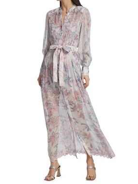 HEMANT & NANDITA Belted Metallic Stripe Floral Maxi Dress India XS NEW NWT $492
